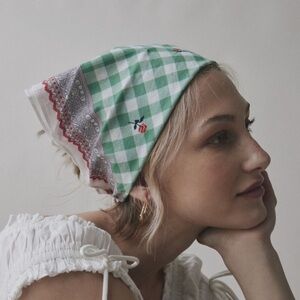 Green Gingham Rose Cotton Bandana